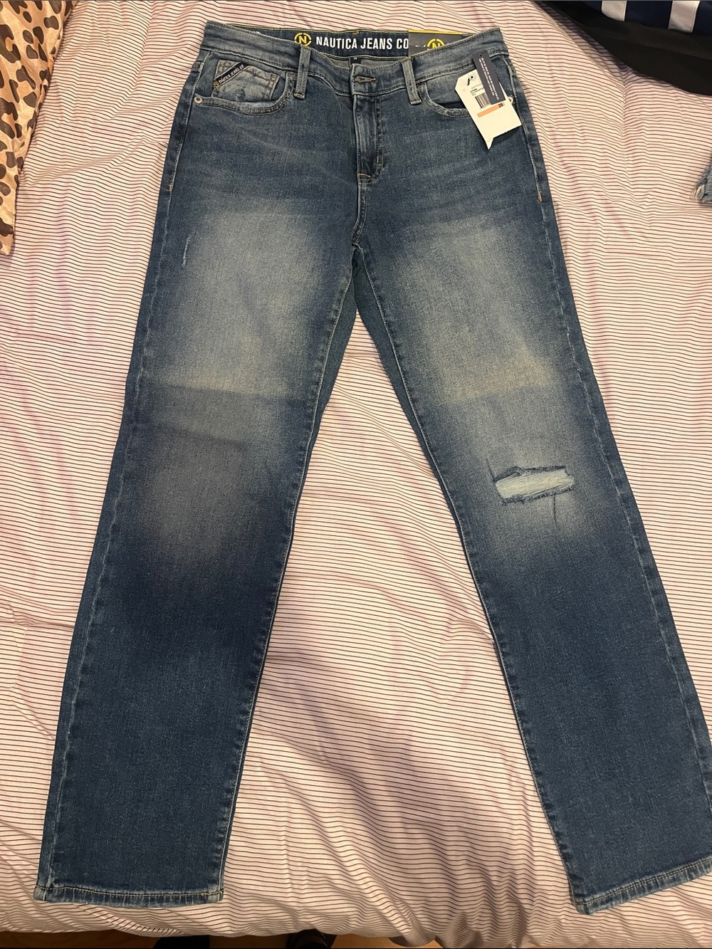 Nautica Women's Medium Blue Straight-Leg Jeans with Light Distressing